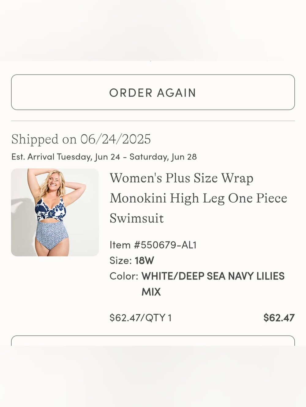 NEW Lands End Women's High Waisted Monokini One Piece Cut Out Swim - Size 18W - Picture 2 of 5